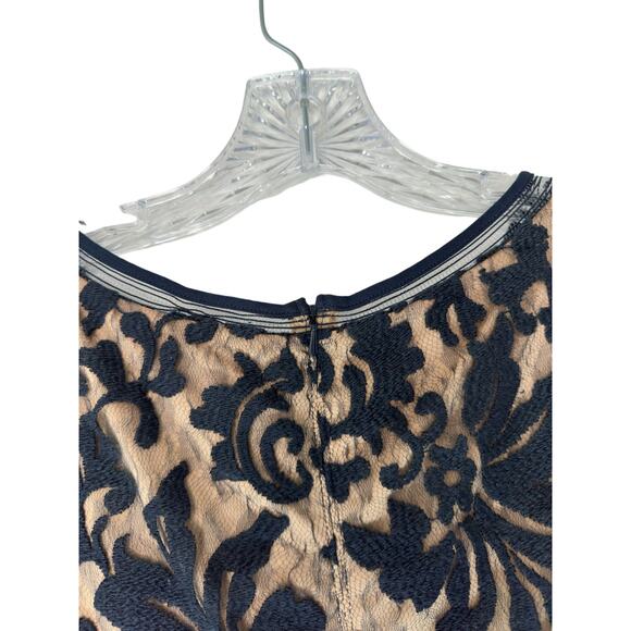 Tadashi Shoji Dress Navy Nude Embroidered Lace Formal Maxi Evening Gown Size 6 - Picture 9 of 15